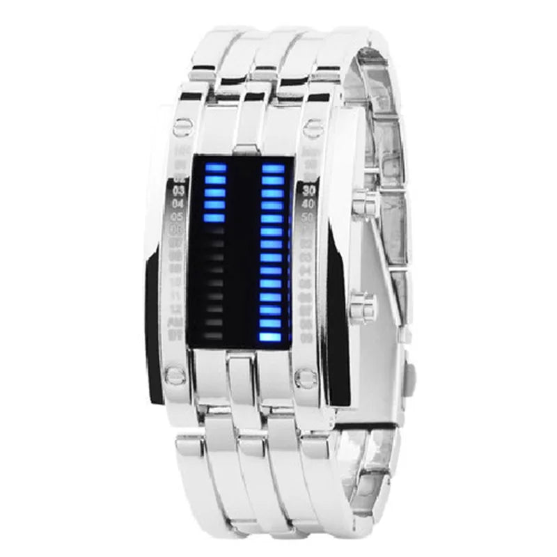 Men Watch 50m Waterproof Lava Watch Double Row Lamp Led Watch Male Fashion Steel Band Electronic Sport Watch Relogios Masculino detail view