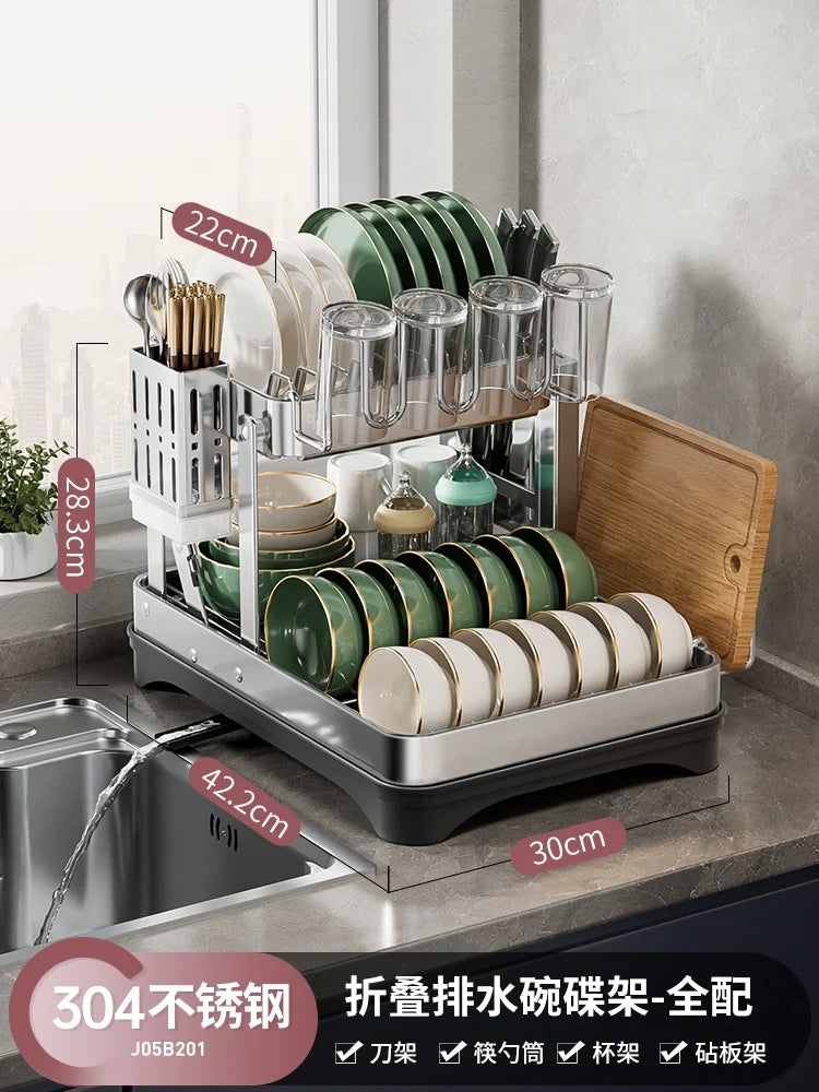 Kitchen Dish Draining Rack, Home Bowl and Plate Organizer, Countertop Storage Shelf, Multifunctional Dishware Organizer