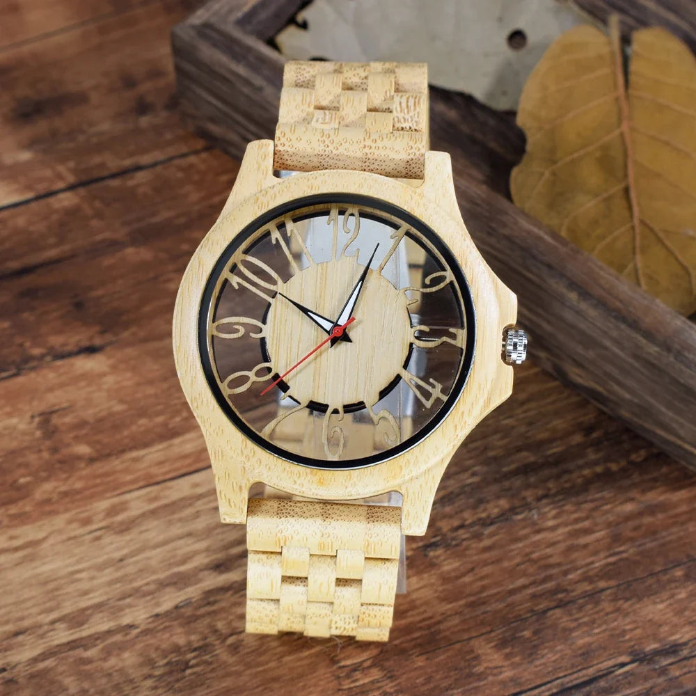 Wooden Watches for Men Handmade  Engraved Wood Watch Analog Quartz Men's Wooden Watch